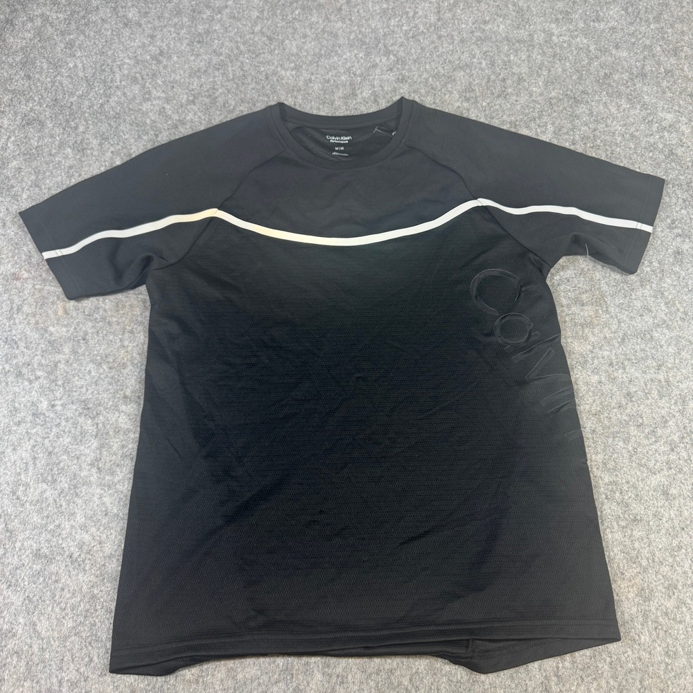 Calvin Klein Performance Mens Black White Stripe Embossed Logo Gym Shirt M